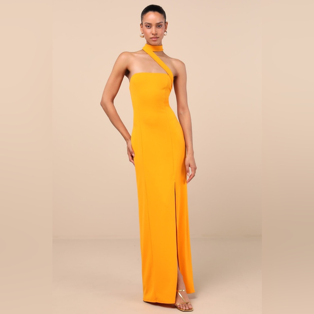 Seraphina Golden Yellow Asymmetrical Column Maxi Lulus Dress